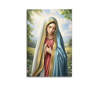 sfjjkh Poster religieux Vierge Marie dans un champ vert robe rouge en prière - Art mural esthétique sur toile pour salon, chambre à coucher - 20 x 30 cm (20 x 30 cm)
