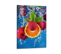 sfjjkh Poster sur toile avec motif de fruits, framboises, orange, menthe, bulles de glace, décoration murale pour salon, chambre à coucher, 60 x 90 cm, style cadre