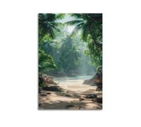 sfjjkh Poster sur toile avec palmiers tropicaux, plage entourée de paradis tropicaux, décoration murale esthétique pour salon, chambre à coucher, 60 x 90 cm, style sans cadre