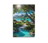 sfjjkh Poster sur toile style paysage de paradis tropical avec piscine, décoration murale esthétique pour salon, chambre à coucher, 40 x 60 cm, style sans cadre