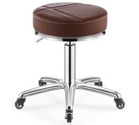 SFKLYU Tabouret Rond à roulettes en Similicuir, Réglable en Hauteur, Pivotant, Idéal pour Salon de Coiffure, Bureau, Atelier, Boutique, Spa, Petit Espace Travail,A4