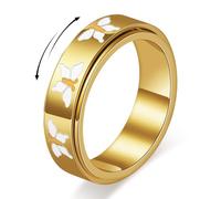 Sfloemm Bague rotative en forme de papillon pour femme - Acier inoxydable plaqué or 18 carats pour soulager l'anxiété, taille 6-10