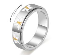 Sfloemm Bague rotative en forme de papillon pour femme, en acier inoxydable plaqué or 18 carats, bijoux anti-anxiété, taille 6-10, 6-10, Acier inoxydable, Pas de pierre précieuse