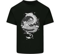 SFMTRTAO Japanese Fantasy Dragon Sun Background Mens Cotton T-Shirt Black L