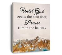 SFNGXXAG Church Foyer or Entryway Decor, Until God Opens the Next Door Banner, Inspirational Canvas for Worship Space(Framed,16x24inch(40x60cm))