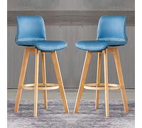 SFNIOKFG Lot de 2 tabourets de Bar Modernes en Similicuir Bleu, réglables et pivotants, avec Pieds en Bois, pour îlot de Cuisine, Bar, Salle à Manger, Hauteur 61 cm