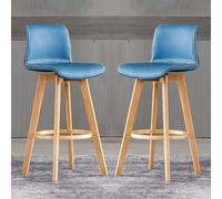 SFNIOKFG Lot de 2 tabourets de Bar Modernes en Similicuir Bleu, réglables et pivotants, Hauteur de comptoir, avec Pieds en Bois, sièges élégants pour îlot de Cuisine, Bar, Salle à Manger, h
