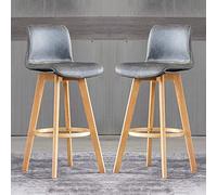 SFNIOKFG Lot de 2 tabourets de Bar Modernes en Similicuir Gris avec Pieds en Bois pivotants réglables, idéal pour îlot de Cuisine, Bar à Petit-déjeuner, Salle à Manger, comptoir, Hauteur 71