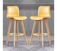SFNIOKFG Lot de 2 tabourets de Bar Modernes en Similicuir Jaune, pivotants et réglables, avec Pieds en Bois, pour îlot de Cuisine et Salle à Manger, Hauteur 61 cm