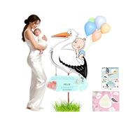 SFNN Grande annonce de naissance avec cigogne hochet pour l'extérieur, 158 cm, joli kit de naissance avec cigogne hochet, décoration de bienvenue pour la maison, impression double face (bleu)