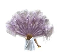 SFOIKVG Eventail plume Éventail de plumes blanches à 13 os, accessoire spectacle carnaval, déplié, 100/130CM Long, 60/75CM largeur, grand éventail pour Danse(Light Purple,100CM 1PCS)