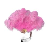 SFOIKVG Eventail plume Éventail de plumes blanches à 13 os, accessoire spectacle carnaval, déplié, 100/130CM Long, 60/75CM largeur, grand éventail pour Danse(Pink,100CM 1PCS)
