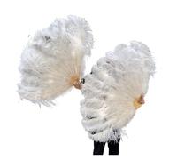 SFOIKVG Eventail plume Éventail de plumes blanches à 13 os, accessoire spectacle carnaval, déplié, 100/130CM Long, 60/75CM largeur, grand éventail pour Danse(White,130CM 2PCS)