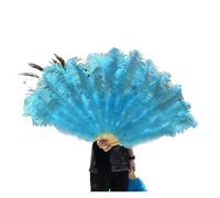 SFOIKVG Eventail plume Grands éventails de Plumes pelucheuses à 13 os, 100CM 130CM, Rose rouge, main, for fête mariage, accessoires spectacle sur scène pour Danse(Blue,Right hand 130CM)