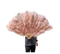 SFOIKVG Eventail plume Grands éventails de Plumes pelucheuses à 13 os, 100CM 130CM, Rose rouge, main, for fête mariage, accessoires spectacle sur scène pour Danse(25 Leather pink,100CM leftRight 2PC)