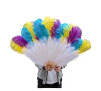 SFOIKVG Eventail plume Grands éventails de Plumes pelucheuses à 13 os, 100CM 130CM, Rose rouge, main, for fête mariage, accessoires spectacle sur scène pour Danse(Mix color,Right hand 130CM)