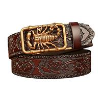 SFQEVHRZ Ceintures en Cuir， Ceinture à cliquet ou Ceinture en Cuir Pleine Fleur avec Gravure Florale et Boucle Automatique en Forme de Scorpion doré for Homme et Femme(Bruin,120cm/waist:40"~42")