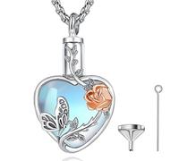 SFQEVHRZ Pendentif femme, Collier urne personnalisé en argent sterling 925 avec pendentif en forme d'arbre de vie et ailes d'ange(Moonstone Rose)