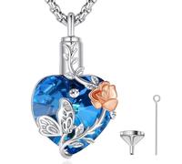 SFQEVHRZ Pendentif femme, Collier urne personnalisé en argent sterling 925 avec pendentif en forme d'arbre de vie et ailes d'ange(Butterflyblue)