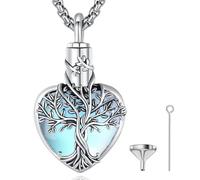 SFQEVHRZ Pendentif femme, Collier urne personnalisé en argent sterling 925 avec pendentif en forme d'arbre de vie et ailes d'ange(Moonstone)