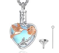 SFQEVHRZ Pendentif femme, Collier urne personnalisé en argent sterling 925 avec pendentif en forme d'arbre de vie et ailes d'ange(Moonstone Humingbird)