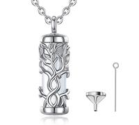 SFQEVHRZ Pendentif femme, Collier urne personnalisé en argent sterling 925 avec pendentif en forme d'arbre de vie et ailes d'ange(Cylindrical)