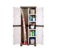 Sfree - Armoire de rangement en plastique avec portes - 73 x 44 x 179 cm - Beige crème - Avec 4 étagères réglables - Convient pour l'intérieur et l'extérieur - Armoire à balais multifonction