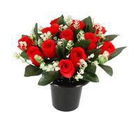 SFS Fleurs artificielles pour tombes | 12 têtes de Roses Rouges avec Gyp | Idéal pour Un cimetière, Un mémorial ou Noël | Fleurs funéraires Cimetière Fleurs funéraires