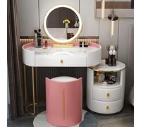SFSLBFB Bureau et Coiffeuse, Petite Coiffeuse avec éclairage LED et Miroir, Coiffeuse 3 Couleurs d'éclairage, Coiffeuse et Tabouret rembourré pour Chambre (Rose, 80 cm)