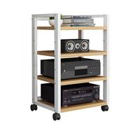 SFSLBFB Support multimédia AV à 4 Niveaux, étagère d'angle en Bois, Meuble stéréo, Tour Audio avec Support en Bois réglable en Hauteur pour Audio, vidéo, DJ, cinéma (Couleur 3)