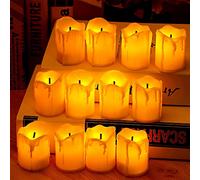 SFTYUFS Lot de 12 bougies votives à LED sans flamme - Sans flamme - Ampoule vacillante réaliste - Fonctionnement à piles - Pour Halloween, citrouille, lanterne, fête, festival