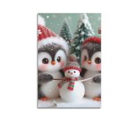 SFXHHWG Poster de Noël mignon pingouin en peluche Scène enneigée Bonhomme de neige Illustration de Noël, affiche de décoration d'intérieur, décoration murale, impression sur toile, 40 x 60 cm