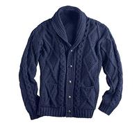 SFYZY Chandail Surdimensionné pour Hommes avec Cardigan à Col Châle, Manteau de Laine Lâche Pull en Tricot Boutonné Cable en Laine à Tricoter
