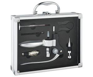 SG Secret de Gourmet Coffret sommelier professionnel 6 pièces rangées dans une valisette en ALU - Tire-bouchon pro en inox, coupe capsule, thermomètre à vin, bouchons