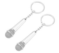 SG Store 2 Pièces Microphone Porte-clés Microphone Porte-clés Argent Acier Inoxydable Microphone Porte-clés 3D Mini Métal Microphone Porte-clés Décoratif Porte-clés