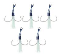 SG Store 5pcs Bleu Hameçons d'assistance au Jigging Double Hameçon de Pêche au Jigging pour Dancing Stinger en Eau Salée pour Tous Types de Jigging Appâts de Jigging Vertical