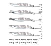 SG Store Lot de 5 leurres de pêche en métal argenté de 65 mm avec 10 émerillons pour bar, maquereau, truite, poisson bleu, brochet, saumon, 21 g