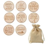 SG Store Set of 8pcs Golf Fun Markers Laser Engraved Round Wood Funny Series Golf Accessories for The Putting Green Alignment Ball Marker with Drawstring Bag 25 * 3mm