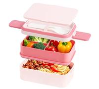 SGAONSN Boîte à déjeuner bento empilable 2 en 1,1960 ml,2 couches 4 compartiments,anti-fuite pour adultes et enfants,boîte à goûter avec compartiments pour l'école,le bureau,le camping (Rose, 1960ML)