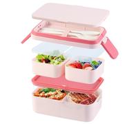 SGAONSN Boîte à déjeuner bento empilable 2 en 1,1960 ml,2 couches 4 compartiments,anti-fuite pour adultes et enfants,boîte à goûter avec compartiments pour l'école,le bureau,le camping (Rose, 1780ML)