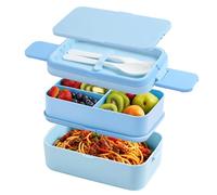 SGAONSN Boîte à déjeuner bento empilable 2 en 1,1960 ml,2 couches 4 compartiments,anti-fuite pour adultes et enfants,boîte à goûter avec compartiments pour l'école,le bureau,le camping