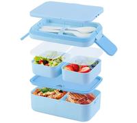 SGAONSN Boîte à déjeuner de 1780 ml avec 3 compartiments, boîte à couverts et à sauce, disponible au micro-ondes, boîte à bento à 2 couches pour adultes et enfants, idéale pour le travail, l'école et