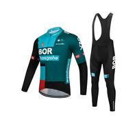 SGCIKER 2022 Team BORAHansgrohe Hiver Thermique Polaire Maillot de Cyclisme Ensemble Homme Manches Longues Chauffe Cyclisme Chemise VTT Vélo Vêtements Pantalon à Bretelles 9D Gel Pad(S)