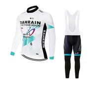 SGCIKER 2025 pro Équipe BAHRAIN Printemps Manches longues Ensemble de maillots de cyclisme,Veste cycliste respirante à écran solaire fin pour hommes Vêtements vélo Collants à bretelles Kits (M)