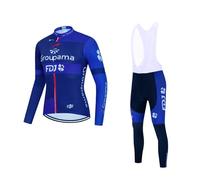 SGCIKER 2025 pro Équipe Groupama FDJ Hiver Thermal Fleece Ensemble de maillots de cyclisme à manches longues,Vestes de vélo plus chaudes pour hommes Vêtements de vélo BIB Collants Kits (2XL)