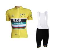 SGCIKER Hommes pro Team BORAHansgrohe France Tour Leader Yellow Maillot de Cyclisme Ensemble, Été Manches Courtes Respirant Cycle Chemise VTT Vélo Vêtements (L)