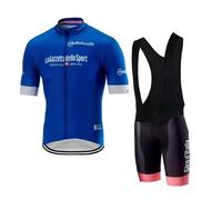 SGCIKER Hommes Pro Team Tour Italia bleu Maillot Cyclisme Ensemble, Été Manches Courtes Respirant Cycle Chemise VTT Vélo Vêtements Cuissard Kits 9D Gel Pad (L)