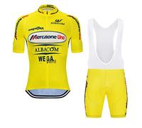 SGCIKER Marco Pantani Pro Team Retro Mercatone Uno Maillot Cyclisme Ensemble for Hommes, Été Manches Courtes Respirant Cycle Chemise VTT Vélo Vêtements Cuissard Kits 9D Gel Pad