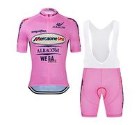 SGCIKER Marco Pantani Pro Team Retro Mercatone Uno rose Maillot Cyclisme Ensemble for Hommes, Été Manches Courtes Respirant Cycle Chemise VTT Vélo Vêtements Cuissard Kits 9D Gel Pad (2XL)