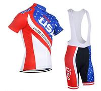 SGCIKER Pro Team USA Maillot Cyclisme Ensemble for Hommes, Été Manches Courtes Respirant Cycle Chemise VTT Vélo Vêtements Cuissard Kits 9D Gel Pad (L)